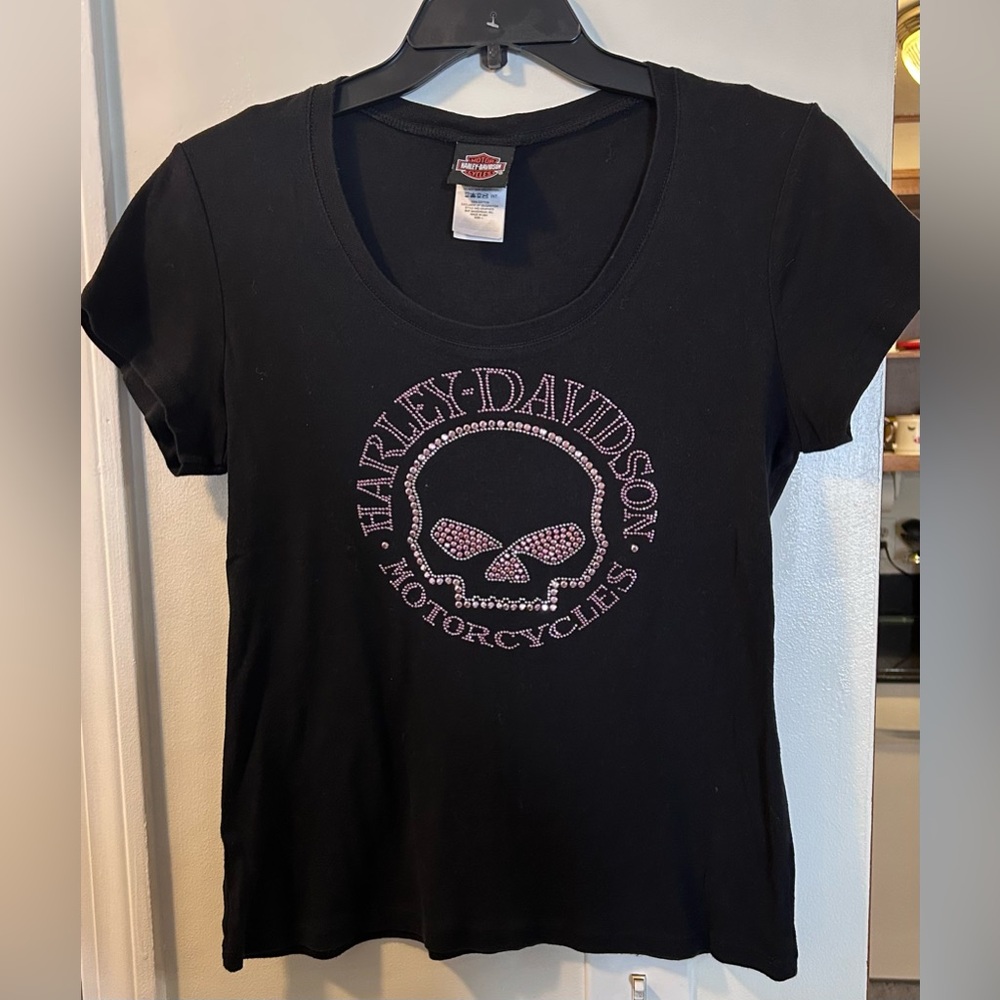 Harley Davidson black with purple studded design short sleeve T-shirt Large